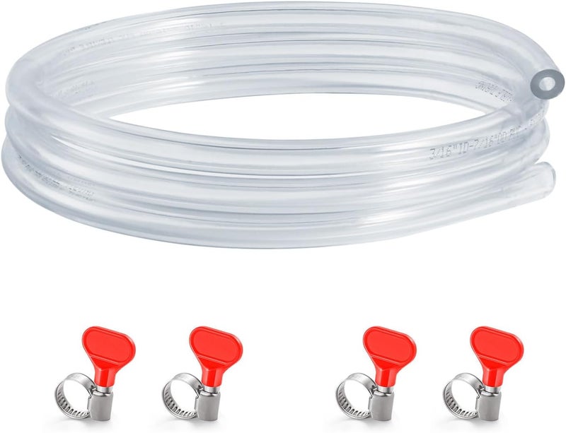 WELLBOM Beer Line Tubing 10 Feet - 3/16'' ID 7/16" OD Beer Keg Lines Clear Vinyl PVC Tubing with 4PCS Hose Clamps Food Grade Kegerator Beer Dispensing Line Hose Replacement Kit - Image 1